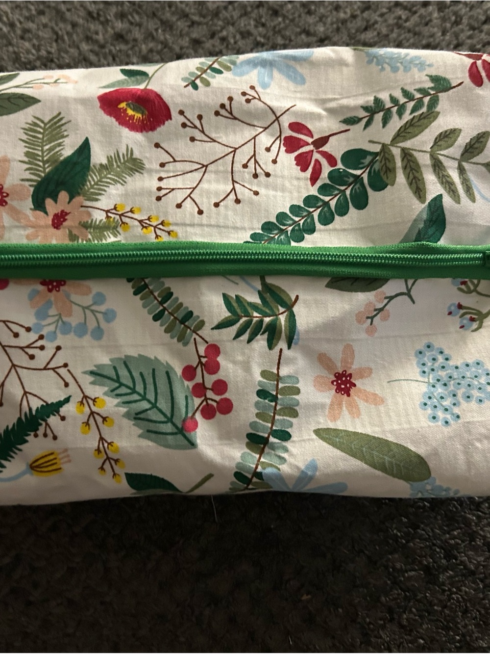 Hand Crafted Floral Cosmetic Bag with Green Zipper